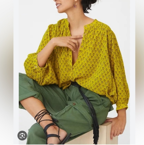 Pilcro Anthropologie  Yellow Patterned Blouse - Picture 1 of 12